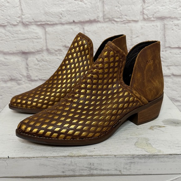 Musse & Cloud Brown Metallic Gold Leather Ankle Boots - Picture 11 of 12